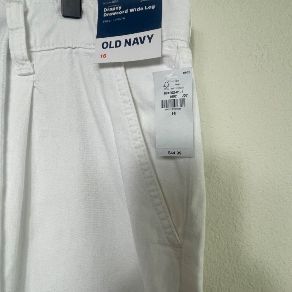 Old Navy Women’s Pants Size 16 White 100% Cotton High Rise Wide Leg Drapey NWT - Picture 6 of 8